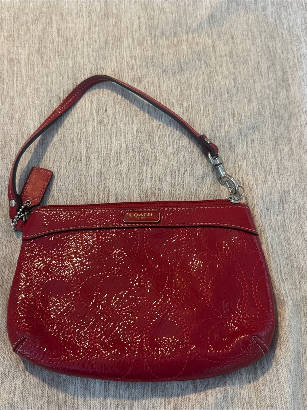 Coach Red Patent Leather Wristlet with Signature Emboss